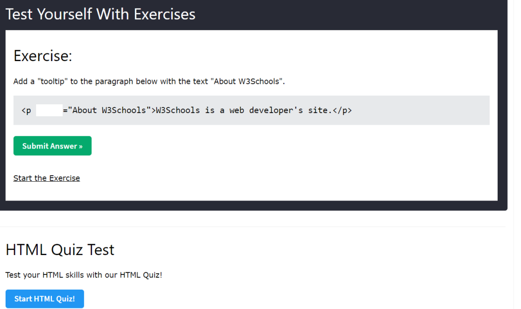 w3schools exercises and quiz